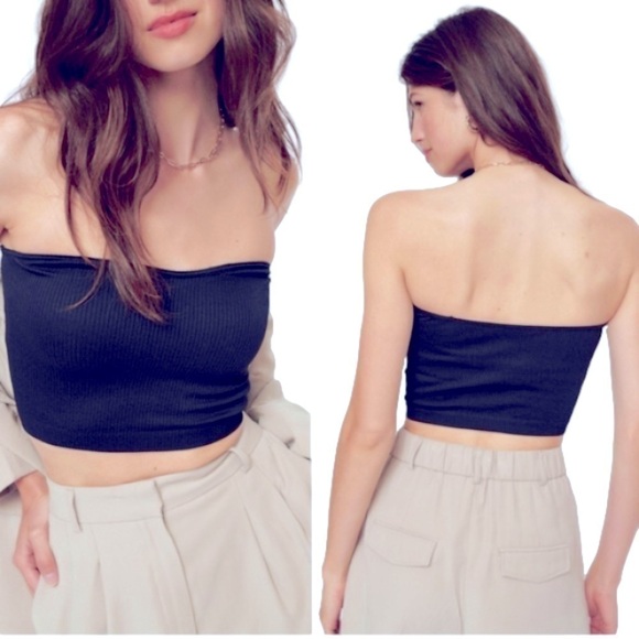 NWT Dynamite Fitted Ribbed Sweetheart NecklineTube Top in Navy - Picture 1 of 10